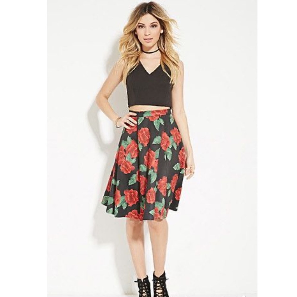 Red Rose A-Line Skirt